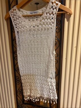 Marie Claire White Crochet Fringe Mini Dress